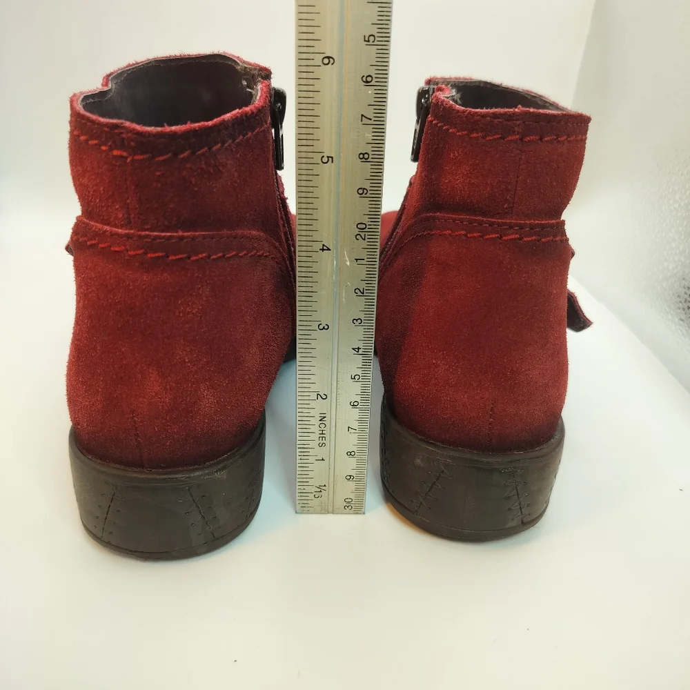 Eric Michael Red Suede Zip Booties Buckle Detail Womens Size EU 37‎ US 6.5